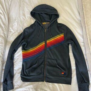 Aviator Nation Charcoal Hoodie with Rainbow Stripes